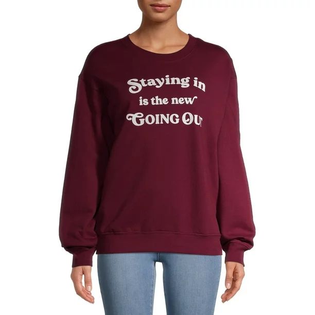 Hybrid Juniors Staying in Is the New Going Out Graphic Sweatshirt | Walmart (US)