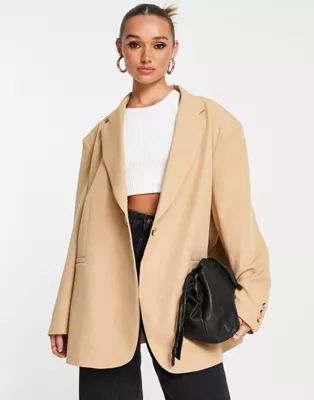 ASOS DESIGN oversized swing grandad blazer in beige | ASOS | ASOS (Global)