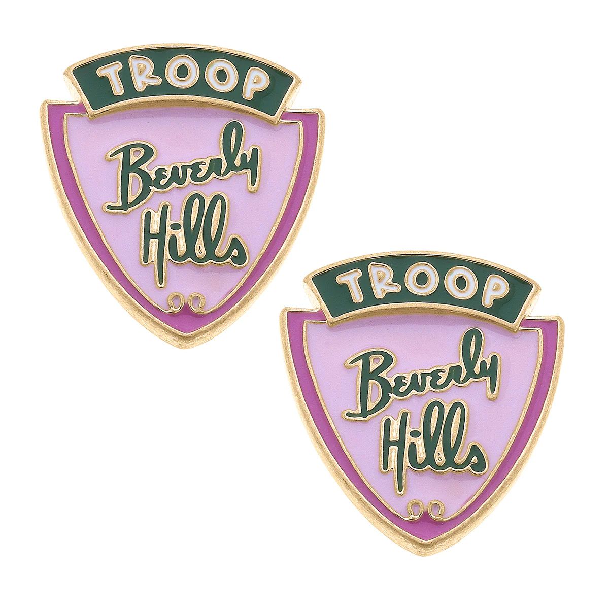 CANVAS Style x @thelovelyflamingo Enamel Troop Beverly Hills Stud Earrings in Pink & Green | CANVAS