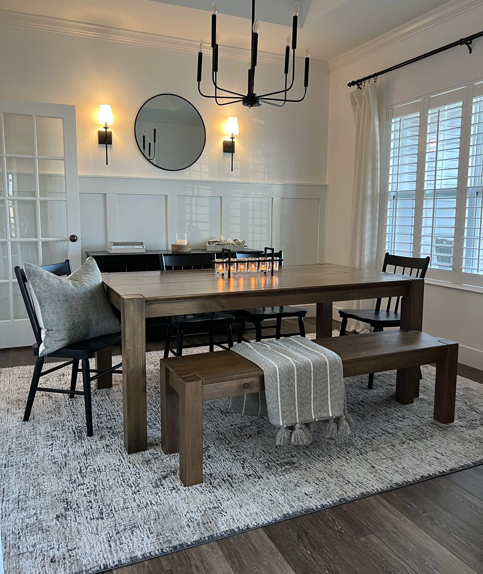 Dining room / loloi rug / amber Lewis / alie rug / world market furniture/ dining room inspo / black chandelier / black sconces / candles / pottery barn / 

#LTKunder50 #LTKhome #LTKunder100