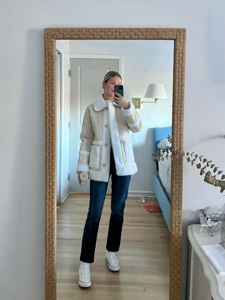 Shearling coat on MAJOR sale! 

Jeans are pricey but the absolute best fit and a classic wash! Mother denim is always superior in my experience. 

#LTKfindsunder100 #LTKSeasonal #LTKsalealert