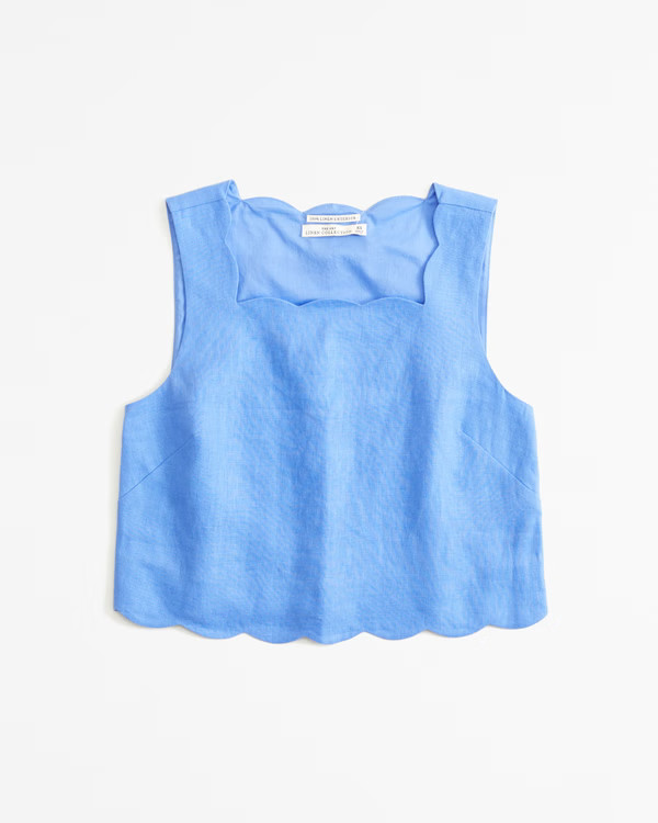 Premium Linen Scallop-Hem Set Top | Abercrombie & Fitch (US)