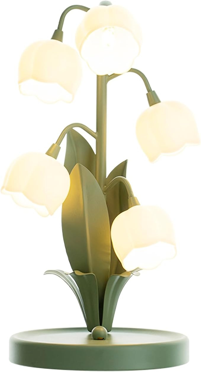 Green Table Lamp Flower Flower Table Lamps 5-Light Floral Shape Metal Leaf with Frosted White Gla... | Amazon (US)