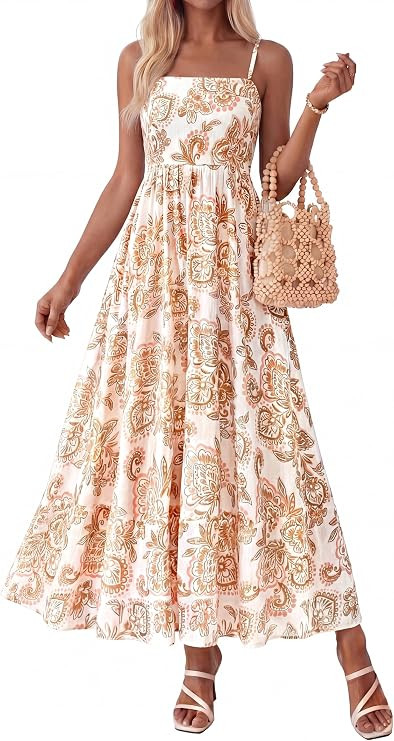 PRETTYGARDEN Women Summer Maxi Dresses 2026 Spaghetti Strap Boho Floral Striped Wedding Guest Bea... | Amazon (US)