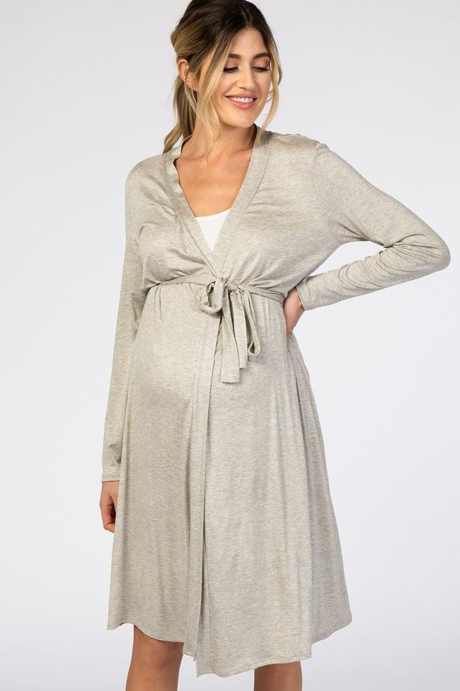 PinkBlush Heather Grey Long Sleeve Delivery/Nursing Maternity Robe | PinkBlush Maternity