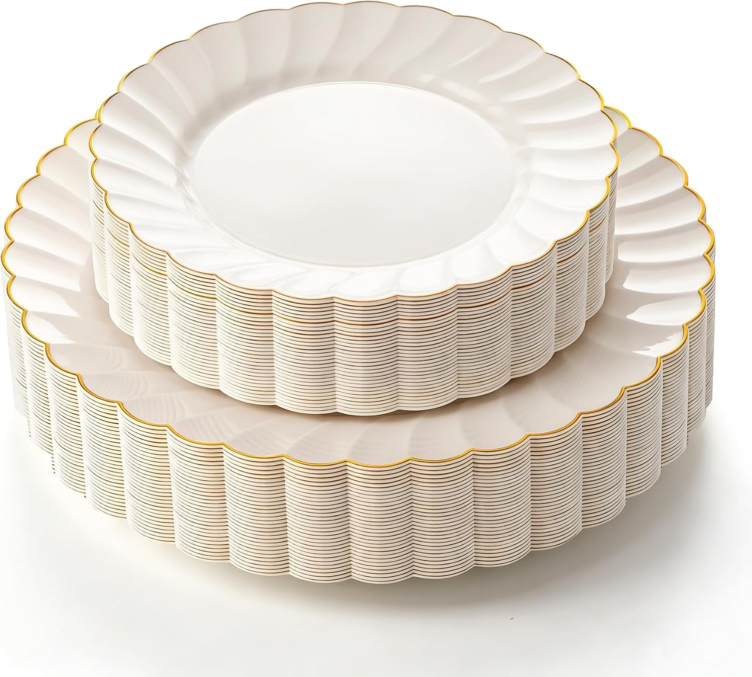 HOMIP 50PCS Heavy Duty Ivory Scalloped Plastic Plates with Gold Rim | Amazon (US)