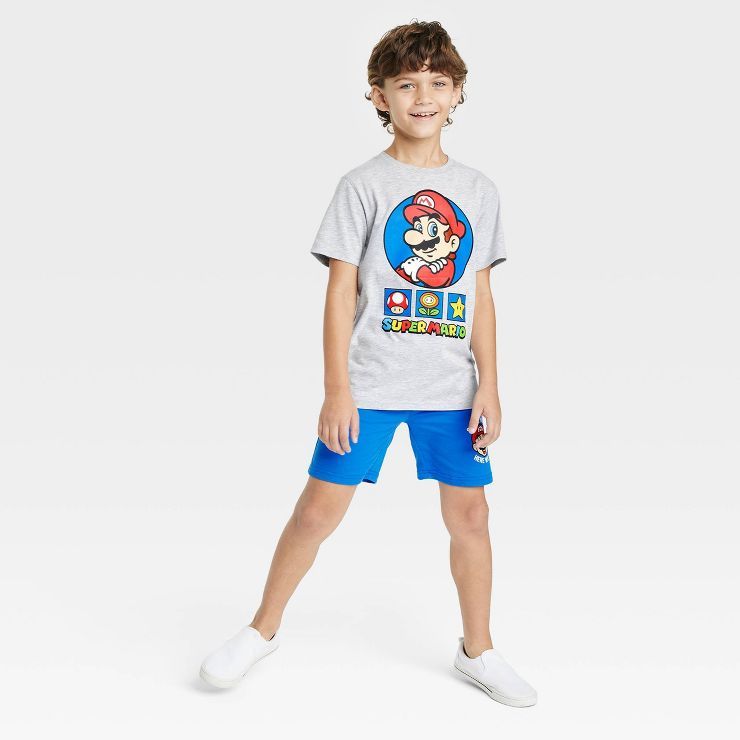 Boys' Super Mario 2pc Top and Shorts Set - Heather Gray | Target