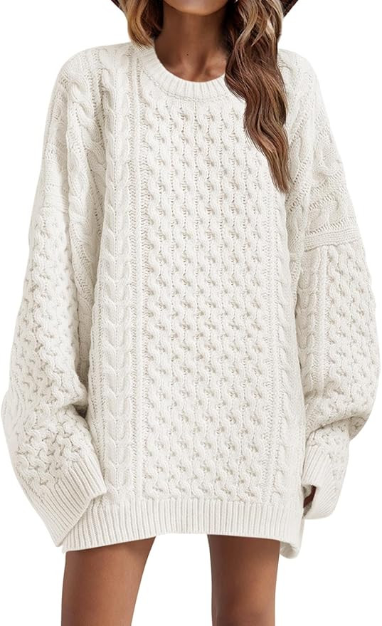 Saodimallsu Womens Oversized Sweaters Chunky Cable Knit Crewneck Long Sleeve Loose Tunic Sweater ... | Amazon (US)