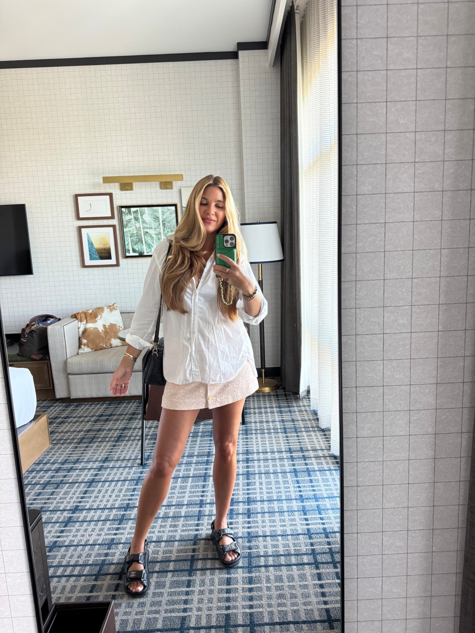 #OOTD 
Shirt: medium
Skirt: 6
Shoes: TTS
Makeup:
Allies of skin moisturizer 
Peau vierge 3
Maxine’s revenge medium sand + tan deep sand 
Sweed bronzer golden medium 
Queen Musia blush in Midcentury Pink (available at www.queenmusia.com use Beautyprofessor-QM for a discount) 
Tower28 gogo in Avalon 
Grande wrap mascara
Sea glass on hair + T3 hot rollers
DG brownie nude liner + Armani 503 lipstick 


#LTKBeauty #LTKStyleTip #LTKCon