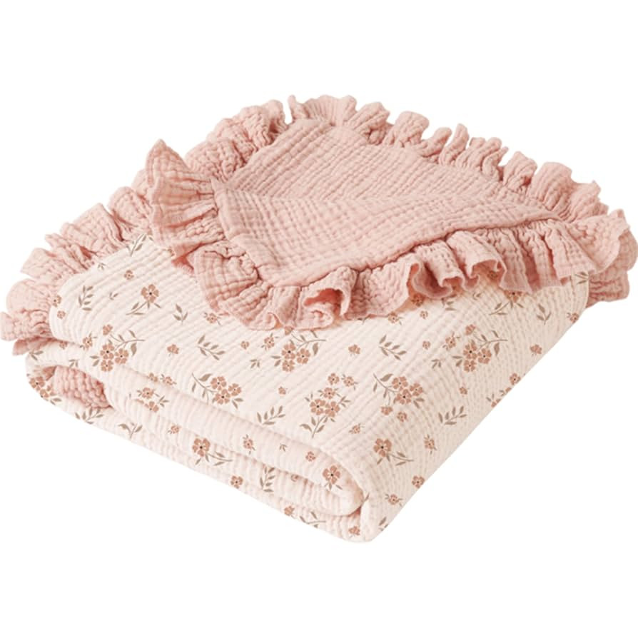 Konssy Flounce Muslin Baby Blankets, Cotton Crib Blanket for Baby Infant Toddler, Super Soft and ... | Amazon (US)