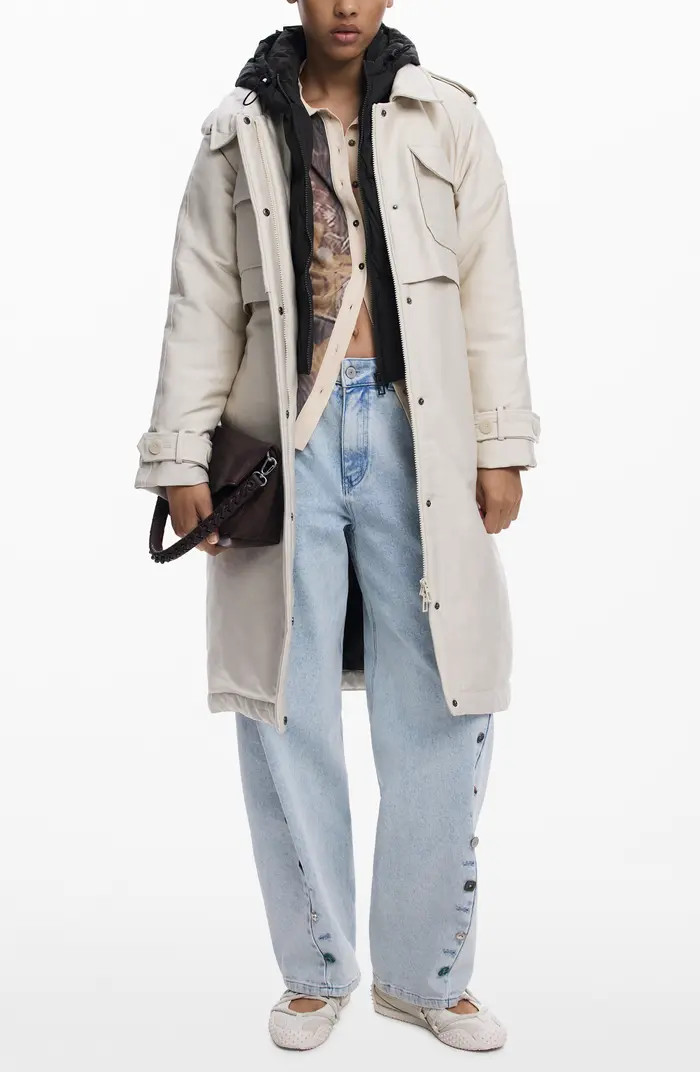 Desigual Belted Trench Coat with Removable Hooded Bib | Nordstrom | Nordstrom