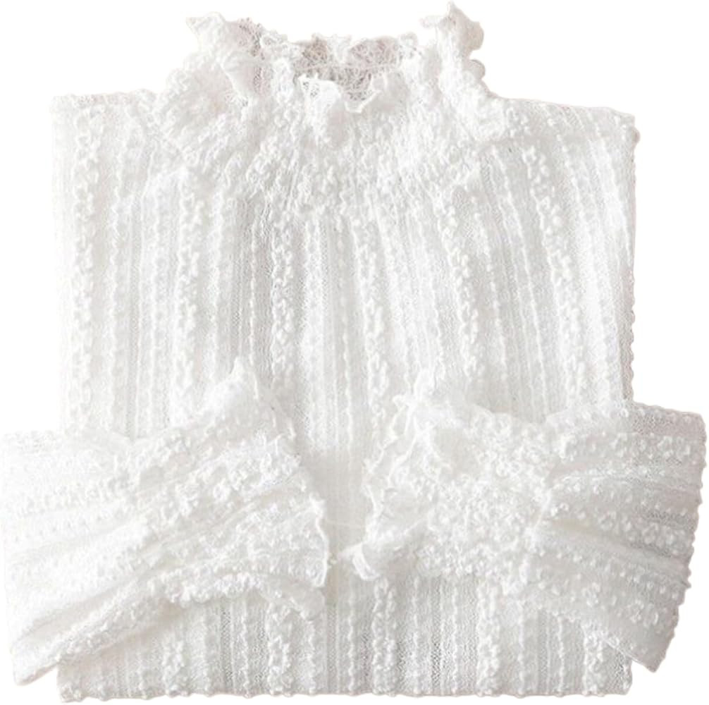 YEKEYI Lace Tops for Women Long Sleeve Mock Neck Sheer Blouse See Through Floral Lace Tops | Amazon (US)