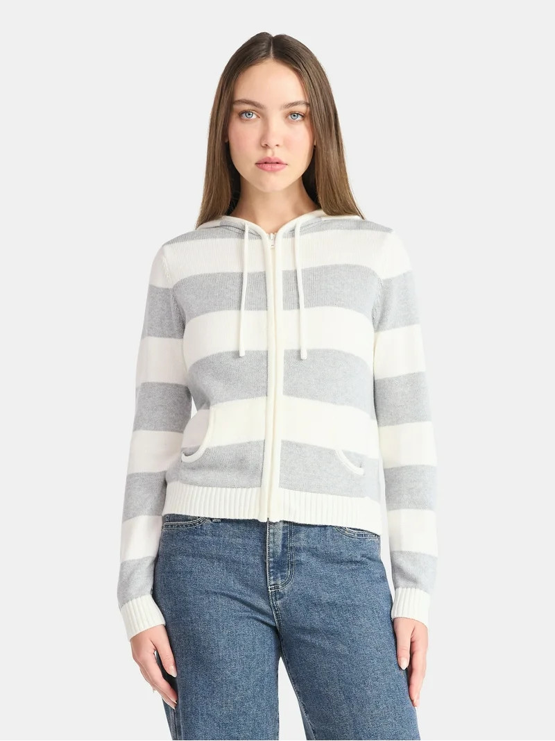 No Boundaries Zip-Up Striped Hoodie Jacket, Women's | Walmart (US)