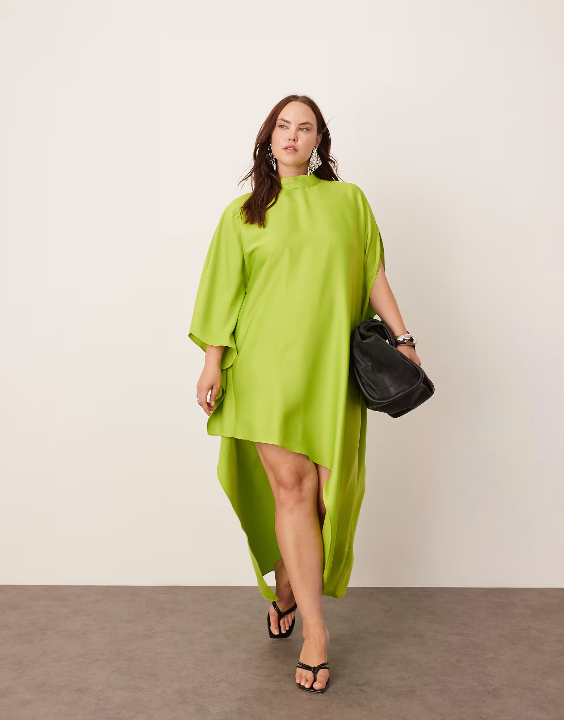 ASOS EDITION Curve high neck cape sleeve mini dress with asymmetric hem in lime green | ASOS | ASOS (Global)