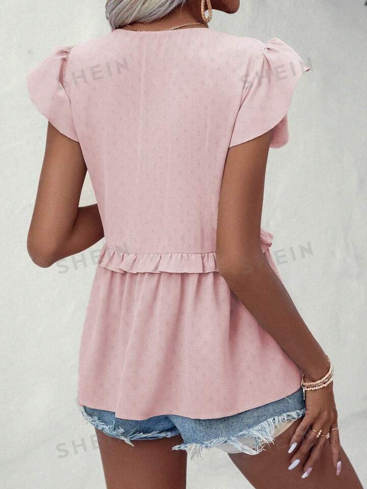 SHEIN LUNE Button Front Ruffle Trim Blouse | SHEIN