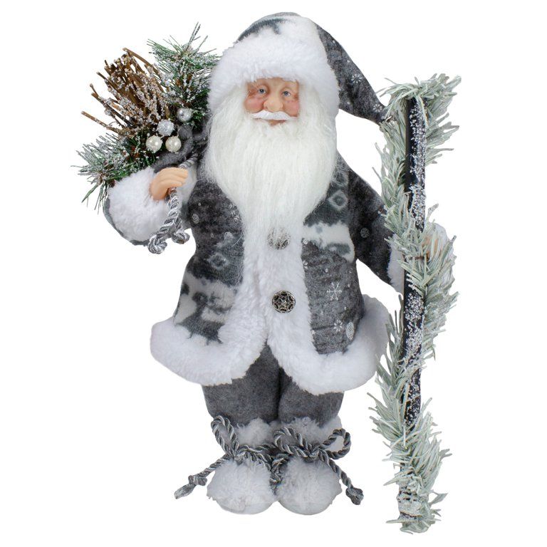 12" Country Patchwork Gray and White Santa Claus Christmas Figure | Walmart (US)