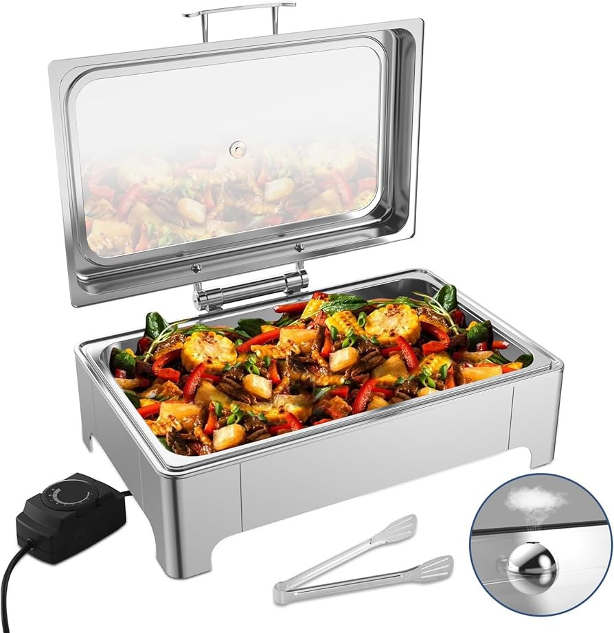 Electric Chafing Dish, 9QT Full Size Electric Roll Top Buffet Warmer with Air Vent, 400W 9-Level ... | Amazon (US)