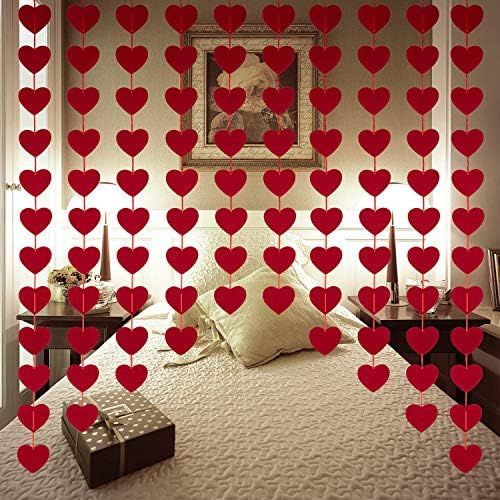 Valentines Day Decorations - 80 PCS Red Felt Garland Hanging String Hearts - NO DIY - Valentines ... | Amazon (US)