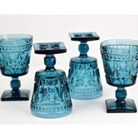 Vintage Colony Park Lane Blue Wine Glasses Set of 4 Goblets | Etsy (US)