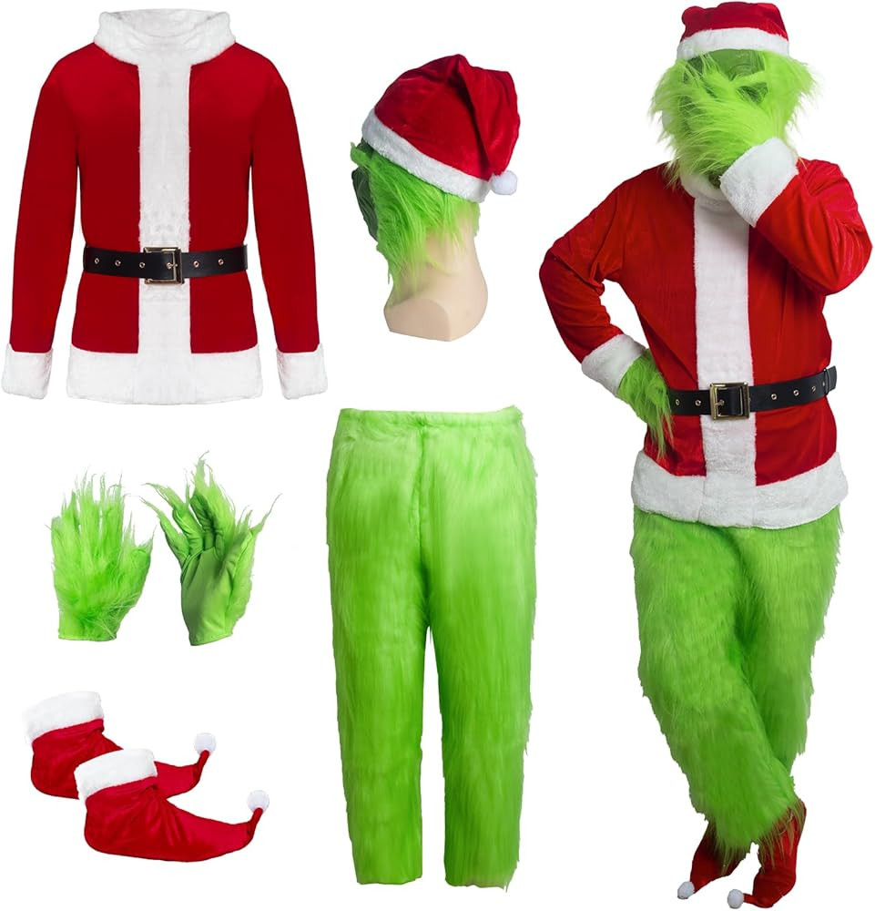 Green Monster Santa Claus Costumes for Men,Christmas Furry Santa Claus Costume Include Mask for H... | Amazon (US)