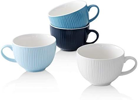 KOOV Jumbo Soup Mug, Soup Bowls with Handles, Ceramic Bowl Set, Wide Large Mug Set of 4, 24 Ounce... | Amazon (US)