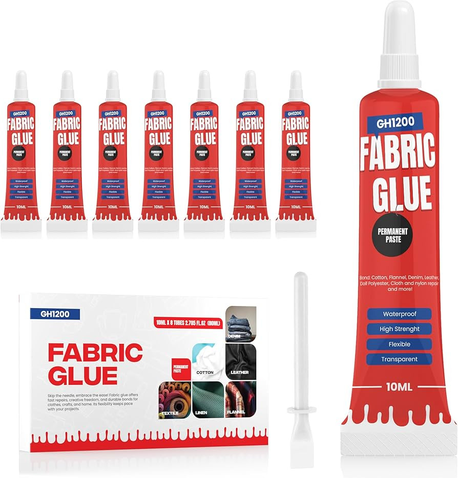 Fabric Glue Permanent (10 ML x 8), Craft Liquid Stitch Fabric Glue for Clothing Permanent Washabl... | Amazon (US)