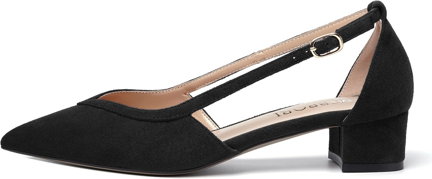 MERRORI Womens Office Slip On Block Solid Pointed Toe Casual Chunky Low Heel Pumps Shoes 1.5 Inch | Amazon (US)