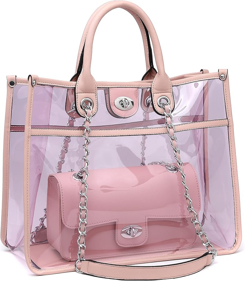 Large Clear Tote Bags for Women Stadium Approved Top Handle Transparent Purse for Work 2 in 1 PVC... | Amazon (US)