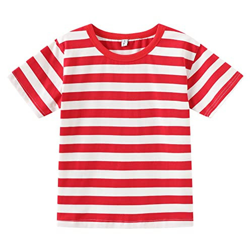 Boys Red and White Striped T-Shirt, Short Sleeve Crewneck Tees Top Shirt Size 4T | Amazon (US)