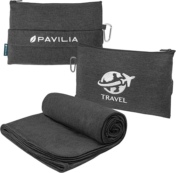PAVILIA Travel Blanket Airplane Compact with Bag, Small Travel Pillow Blanket for Long Flights, L... | Amazon (US)