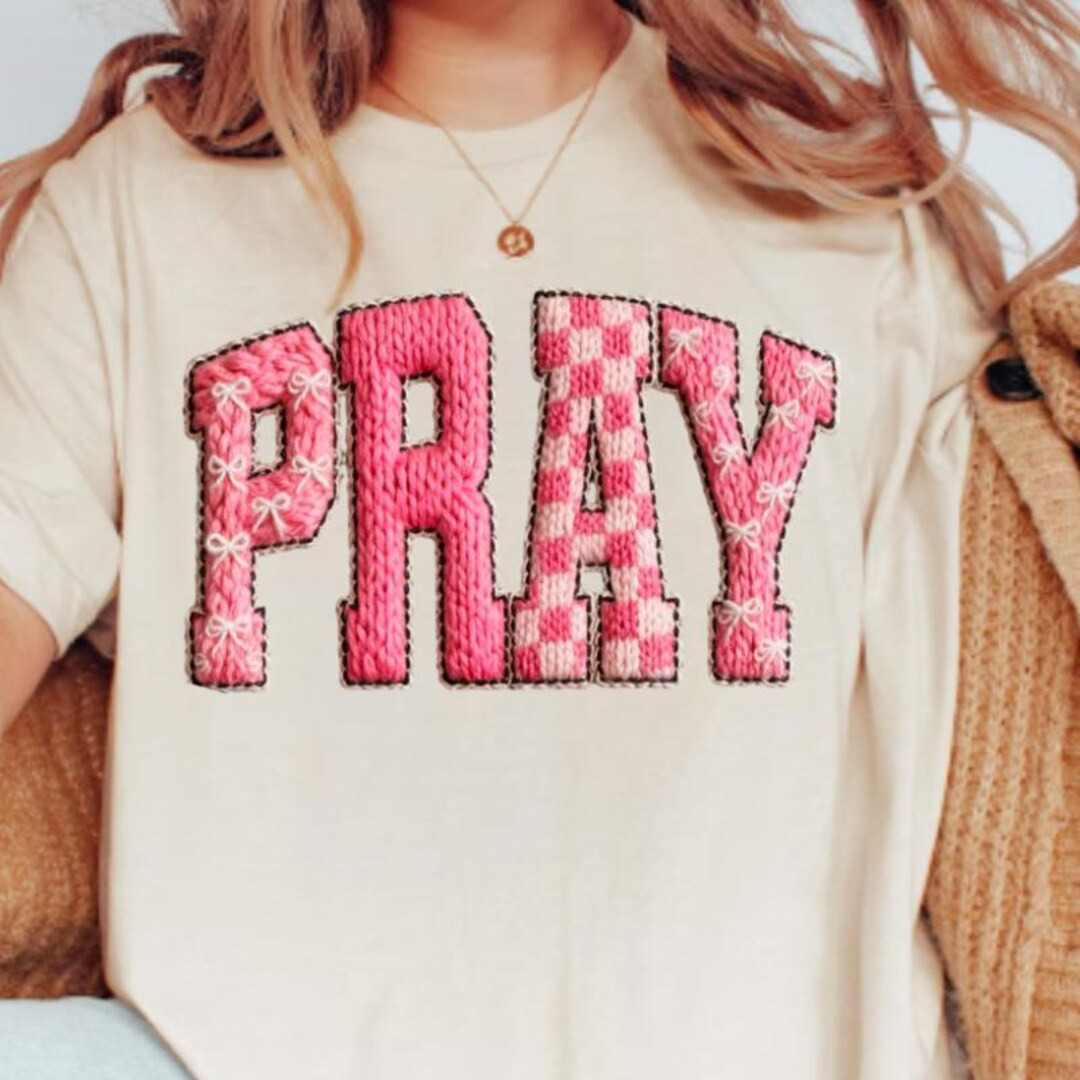 Pray Christian Shirt – Pink Patchwork Crochet Letter Faith Worship Tee, Boho Preppy Religious T... | Etsy (US)