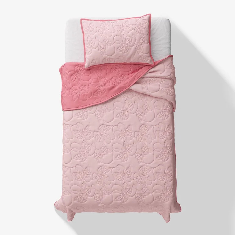 Mainstays Kids Reversible Butterfly Stitch Quilt Set, Twin, 2 Pieces - Walmart.com | Walmart (US)