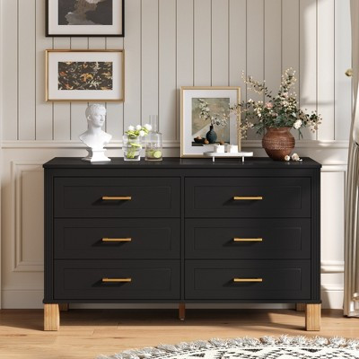 JVNOXK Black 6-Drawer Double Dresser, Mid-Century Modern Storage Cabinet with Metal Handles & Solid Wood Legs, Heavy-Duty Organizer | Target