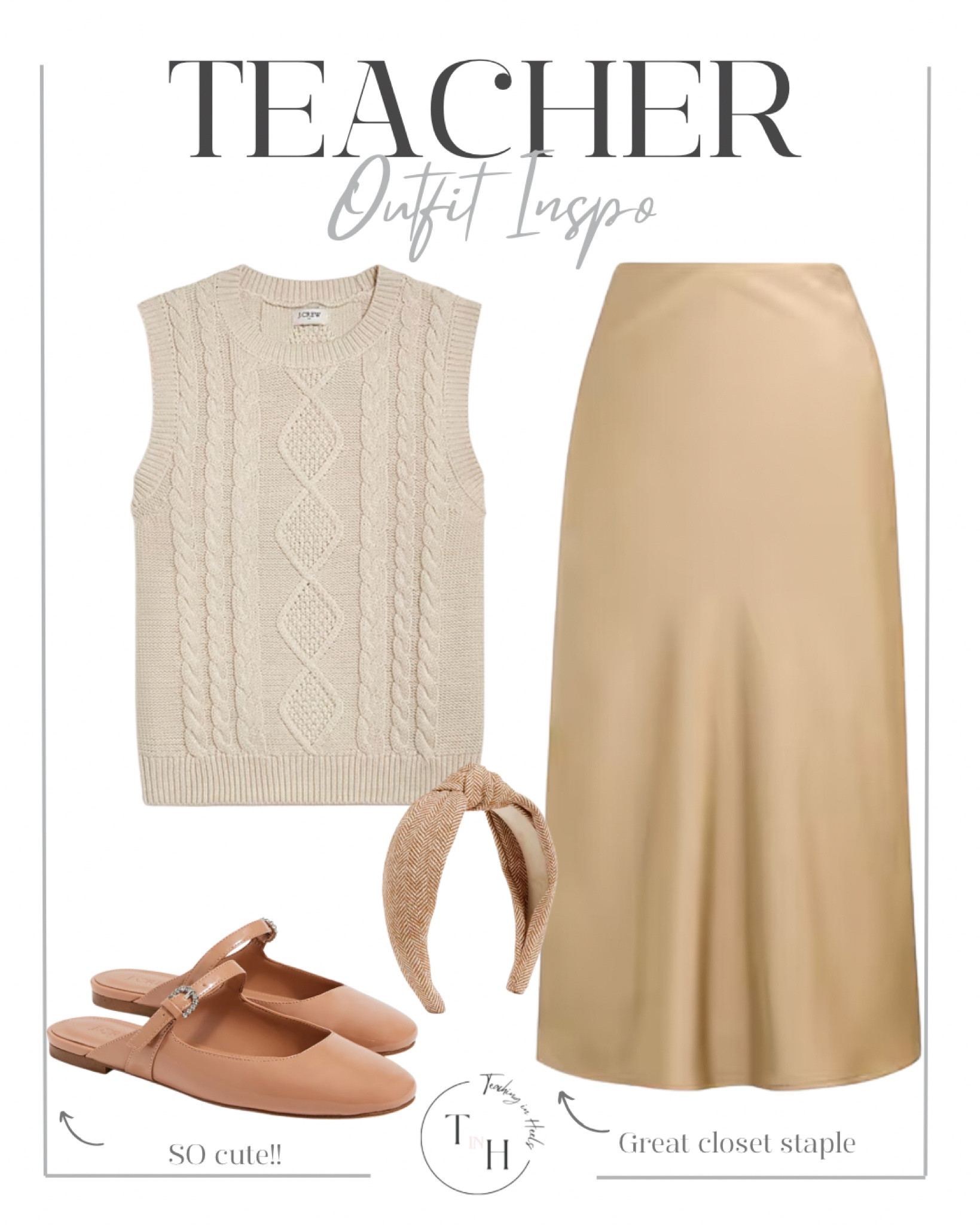 Cable knit sweater vest  slip skirt  mary jane loafers  Herringbone knot headband  teacher style  teacher work style workwear  business casual  business office outfit  teacher ootd  teacherfit  ootd  shirt trendteacher  teacher outfits  teacher

#LTKSeasonal #LTKBacktoSchool #LTKFallSale