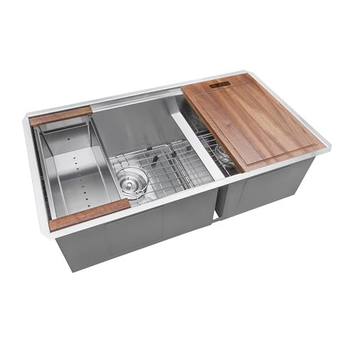 Ruvati 36-inch Workstation Kitchen Sink - 60/40 Double Bowl Undermount 16 Gauge Stainless Steel Kitchen Sink with Brushed Finish hides scratches, Easy-to-Clean Undermount Sink - RVH8359 | Amazon (US)