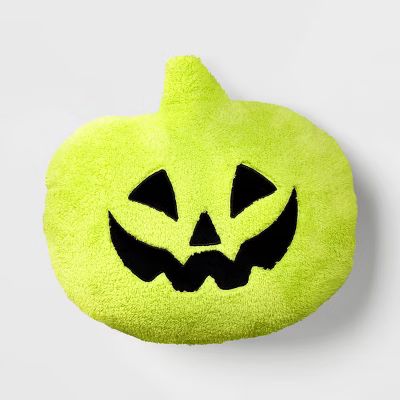 Pumpkin Shaped Halloween Faux Shearling Pillow Green - Hyde & EEK! Boutique™: Indoor Decorative... | Target