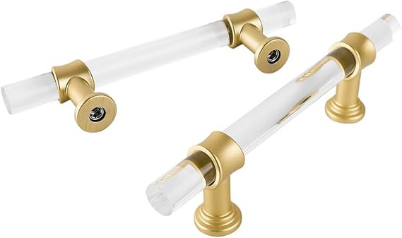 goldenwarm Acrylic Cabinet Pulls Brushed Brass Drawer Handles- LS9165GD90 Solid Brushed Gold Kitc... | Amazon (US)