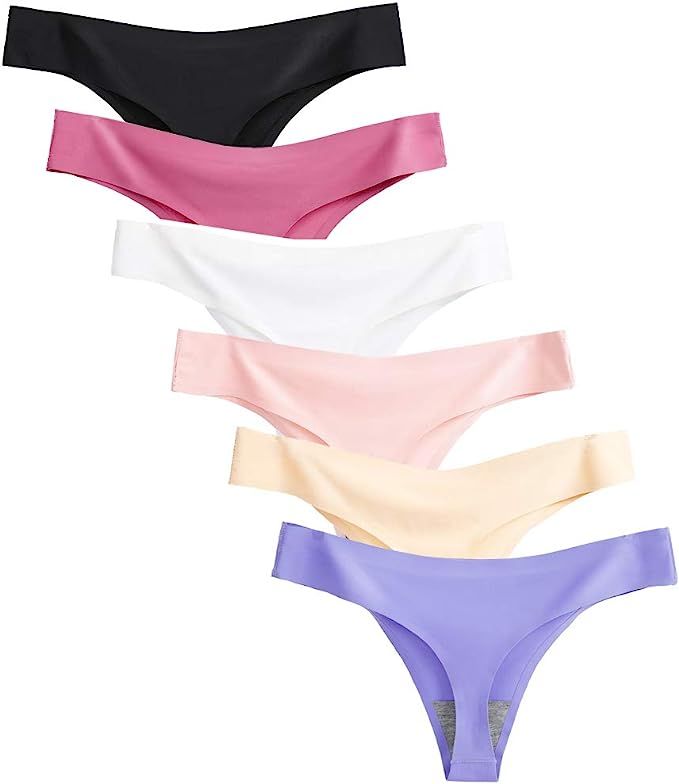 Closecret Lingerie Women 6 Pack Seamless Thongs Underwear Ice Silk Comfy G-string Panties | Amazon (US)