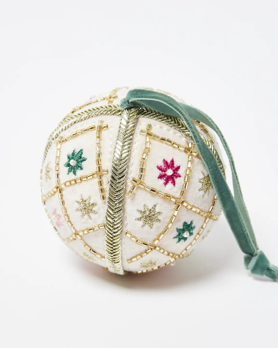 Velvet Beaded Cream Christmas Bauble | Oliver Bonas (Global)