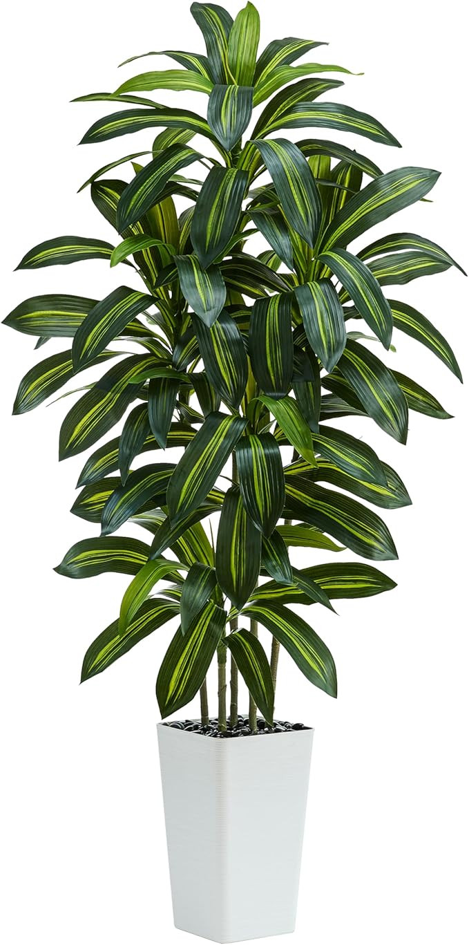 Artificial Dracaena Tree：6FT Faux Silk Tropical Yucca Floor Trees Realistic Fake Green Plant wi... | Amazon (US)