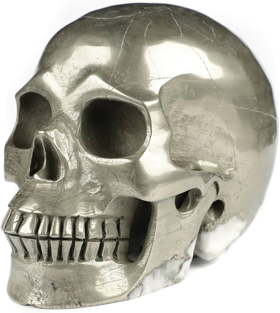 5.0" Pyrite Crystal Skull, Hand Carved Gemstone Fine Art Sculpture, Reiki Healing Stone Statue. 2... | Amazon (US)