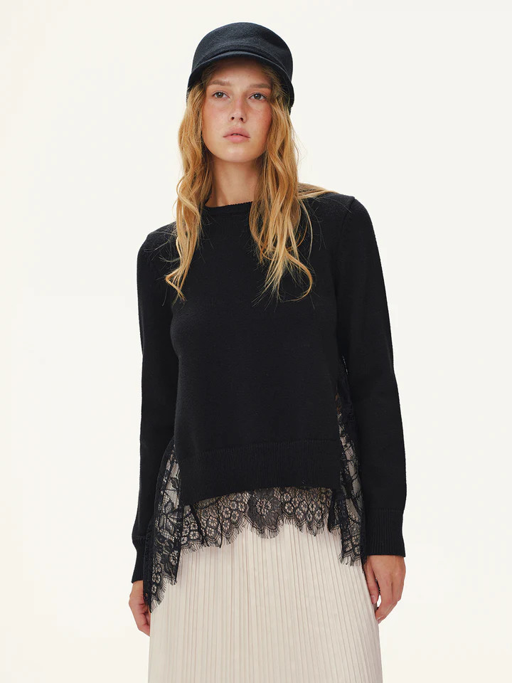 Lace Panel Knitted Sweater | Commense