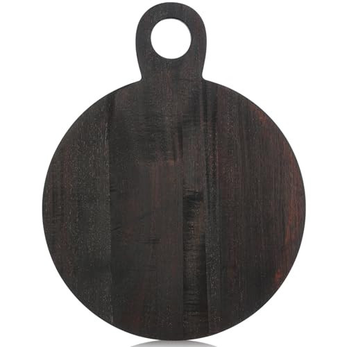 Yiyiring 1 Pcs Acacia Wood Cutting Board with Handle 16.9'' Round Charcuterie Chopping Board for Pizza Cheese Meat Decorative Black Wooden Serving Tray for Kitchen and Dining Room | Amazon (US)