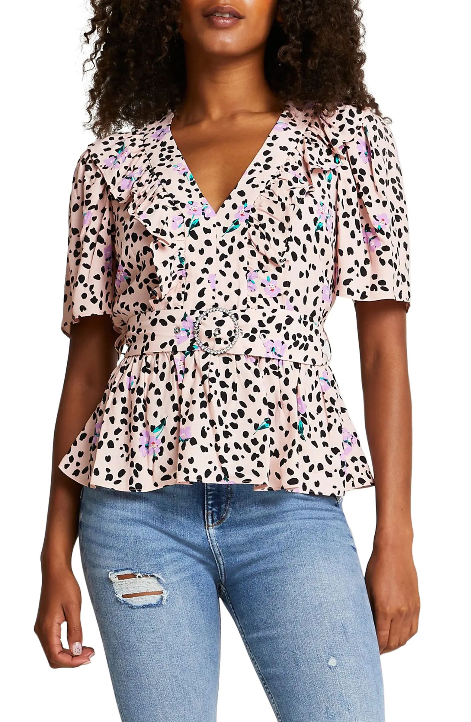 River Island Frill Floral Peplum Top | Nordstrom | Nordstrom