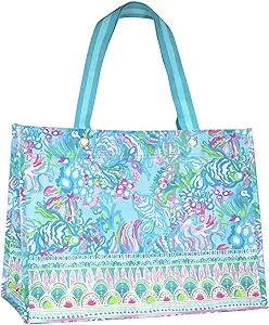 Lilly Pulitzer Blue/Green XL Market Shopper Bag, Oversize Reusable Grocery Tote with Comfortable ... | Amazon (US)