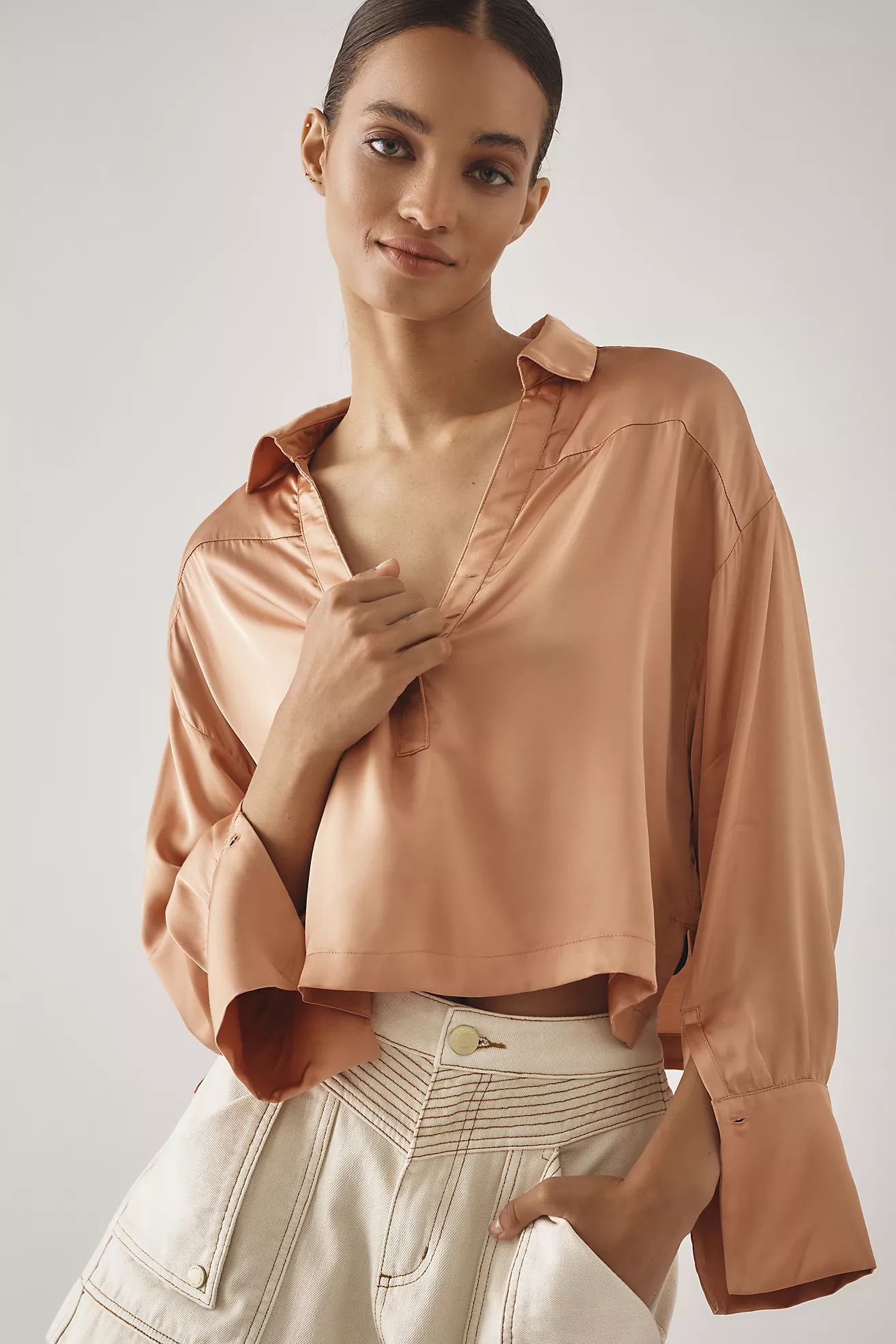 Maeve Silky Collared Popover Blouse | Anthropologie (US)