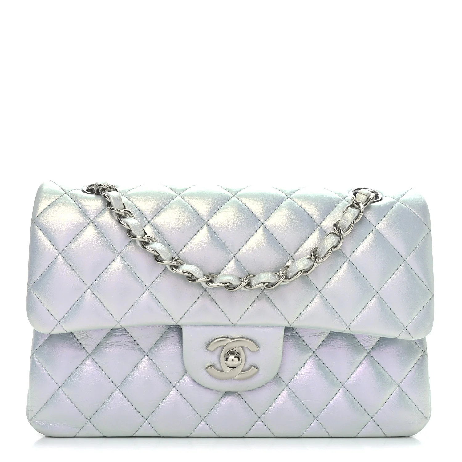 Chanel Iridescent Calfskin Quilted Small Double Flap Light Blue 1711707 | FASHIONPHILE (US)
