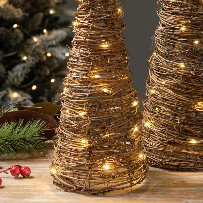 Christmas Rattan Table Tree Decor (Set of 2) | Wayfair North America