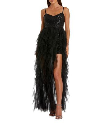 Mac Duggal Sequin Mini With High Low Ruffle Tiered Train Dress  | Bloomingdale's Women | Bloomingdale's (US)