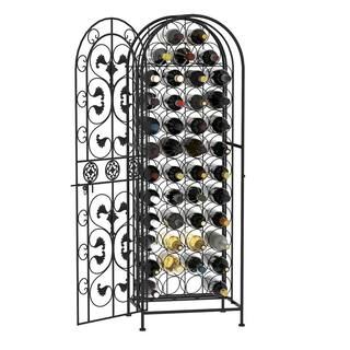 HOMCOM 45-Bottle Black Modern Wine Organizer Decorative Portable Wrought Iron Wine Rack Jail 801-... | The Home Depot